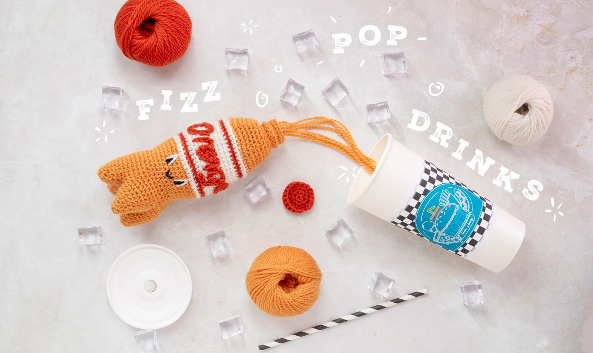 Drinks orange soda pop fizz toft take away crochet bottle